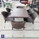 میز و صندلی پلاستیکی طرح حصیری 6 نفره قهوه ای ناصر