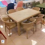 میز و صندلی پلاستیکی 6 نفره طرح حصیری 992 کافه رستورانی