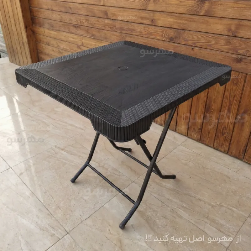 میز پلاستیکی تاشو مدل غذاخوری طرح حصیری مربع (4 نفره)