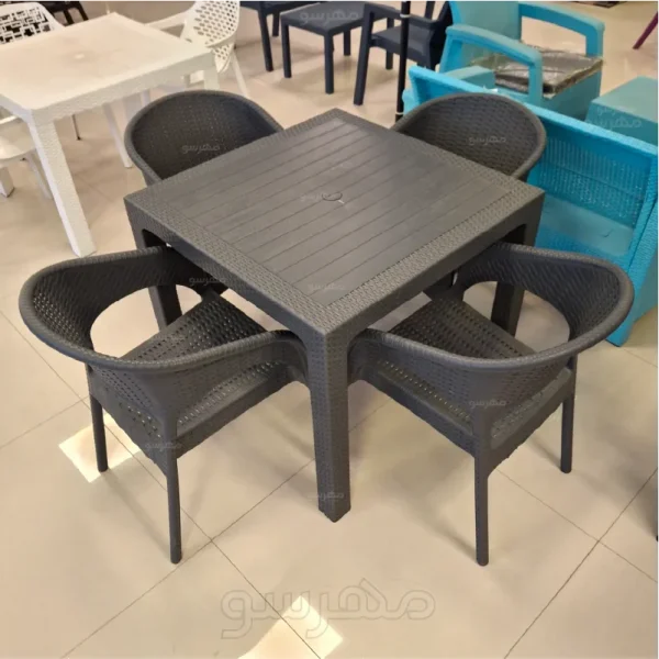 مسط و صندلی پلاستیکی طرح حصیری 4 نفره نفیس 992-321 کارخانه ناصرپلاستیک