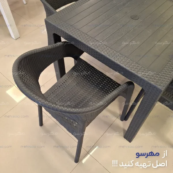 صندلی پلیمری نفیس حصیری 992 با میز مربع حصیری ناصر