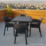 میز مربع تاشو حصیری با صندلی پلاستیکی مشبک طرح مدرن پولاد (پلیمری)