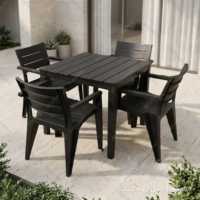 4 seater dining polymer chairs and wooden desighn 80 table میز و صندلی 4 نفره هرکول پلاس - تصویر 1