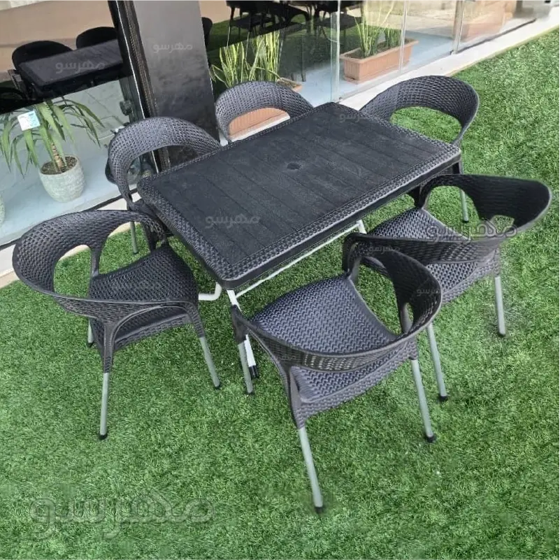 ست صندلی پلاستیکی طرح حصیری با میز حصیری تاشو ناصرپلاستیک