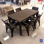 میز و صندلی 6نفره مدرن پولاد مدل هرکول با میز طرح چوب باغی