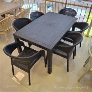میز و صندلی 6 نفره پلاستیکی حصیری باغی رستورانی