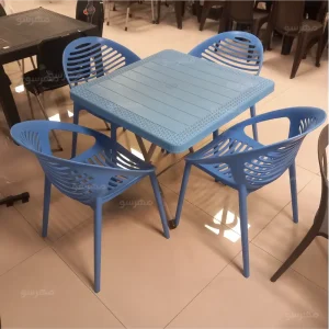 ست صنلی پلاستیکی 4 نفره 995 با میز حصیری تاشو ناصرپلاستیک