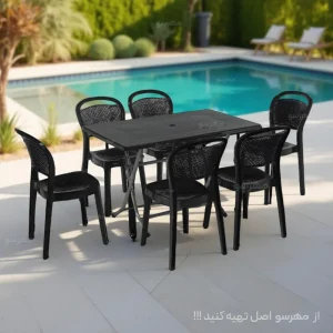 میز صندلی پلاستیکی 6 نفره طرح کندو بدون دسته انار