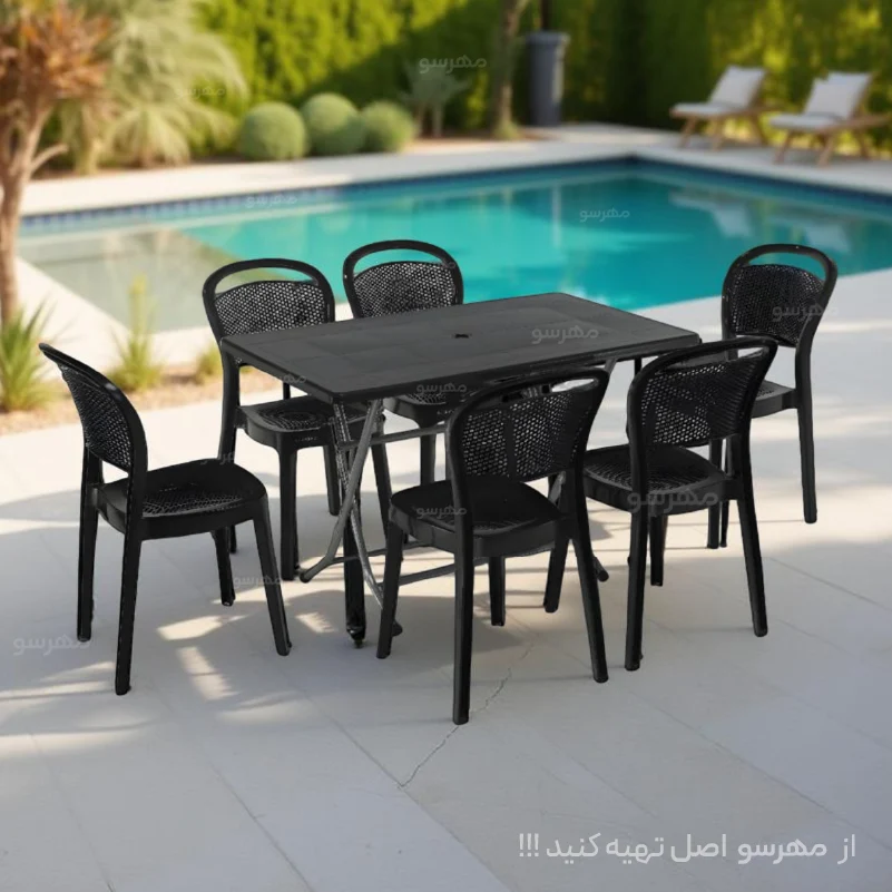 میز صندلی پلاستیکی 6 نفره طرح کندو بدون دسته انار