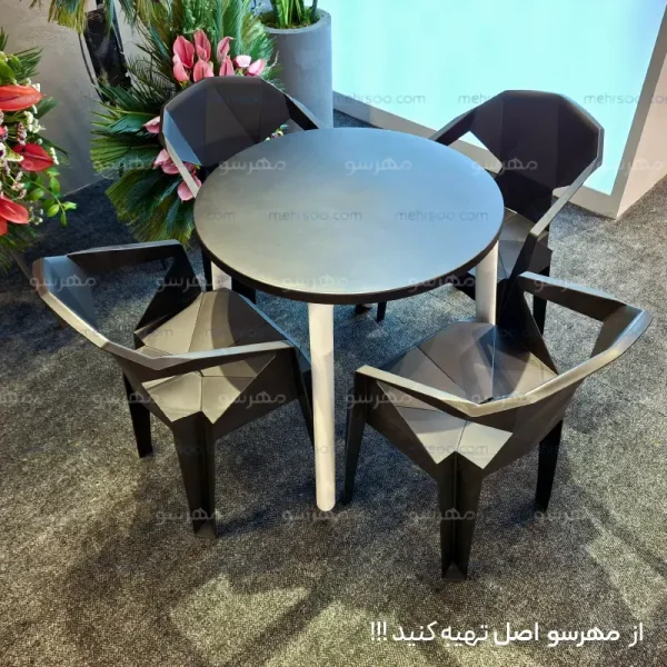 میز پلیمری گرد پولاد با صندلی پلاستیکی سه بعدی