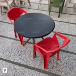 صندلی پلاستیکی اف 22 قرمز با میز گرد پلیمری نشکن