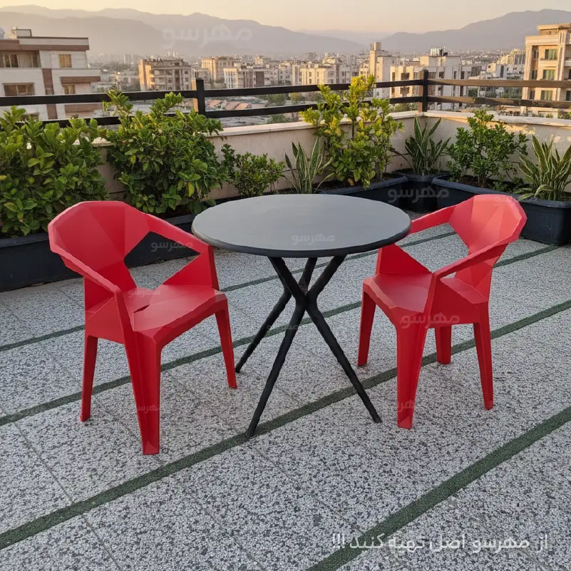 میز صندلی پلیمری الماس راند دو نفره