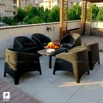 مبلمان شش نفره فضا باز پلاستیکی حصیربافت در روف گاردن