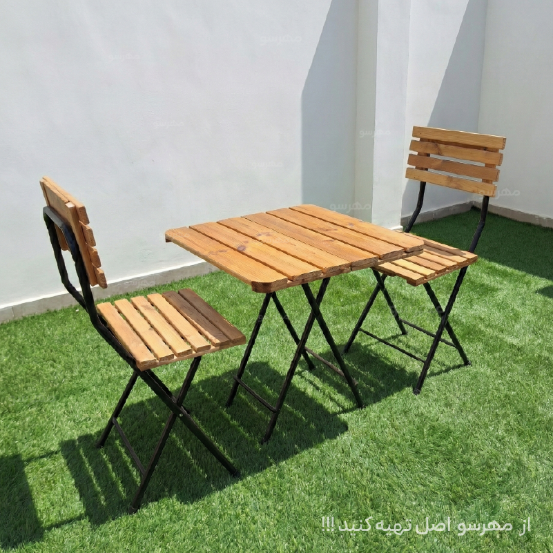 Arka metal and wood folding table with 2-chairs میز و صندلی قابل حمل آرکا دو نفره