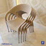 صندلی های پلاستیکی لوکس پایه فلزی دسته دار با طراحی حصیری