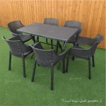 میز و صندلی باغ و رستوان 6 نفره با میز تاشو طرح چوب