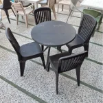 ست میز گرد و 4 صندلی ناهارو خوری پلاستیکی مشکی