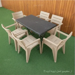 میز و صندلی 6 نفره هرکول با میز تاشو (جنس پلاستیکی پلیمری)