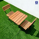 میز صندلی 2 نفره فلزی تاشو چوب ترمو