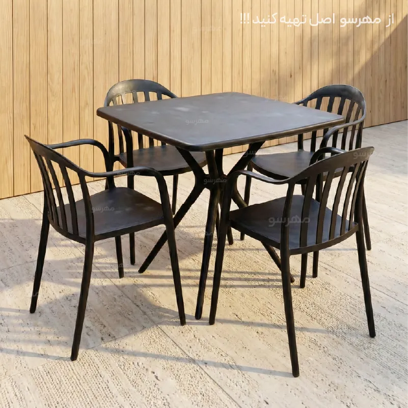 Rango polymer s table and 4 chairs میز و صندلی غذاخوری فضا باز رنگو 4 نفره با میز مربع