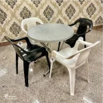 میز پلاستیکی تاشو با 4 صندلی پلیمری دسته دار سولینا
